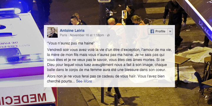 Un hombre desafía a los terroristas que asesinaron a su mujer en París y se hace viral