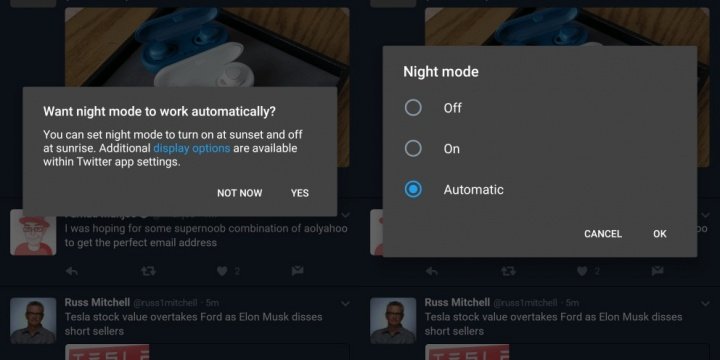 Twitter 7.2 oficialmente incluye modo nocturno automático