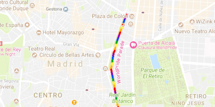 Google Maps te muestra la ruta del WorldPride Madrid