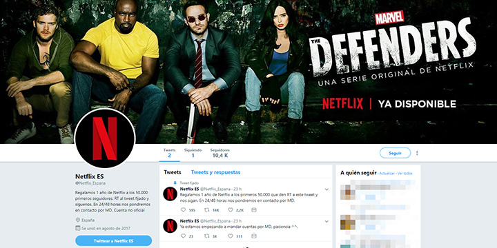 Netflix no está sorteando un año de suscripción en Twitter, es una cuenta falsa