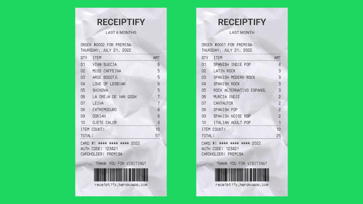 Receiptify: el viral de la "factura" con tus canciones más escuchadas en Spotify