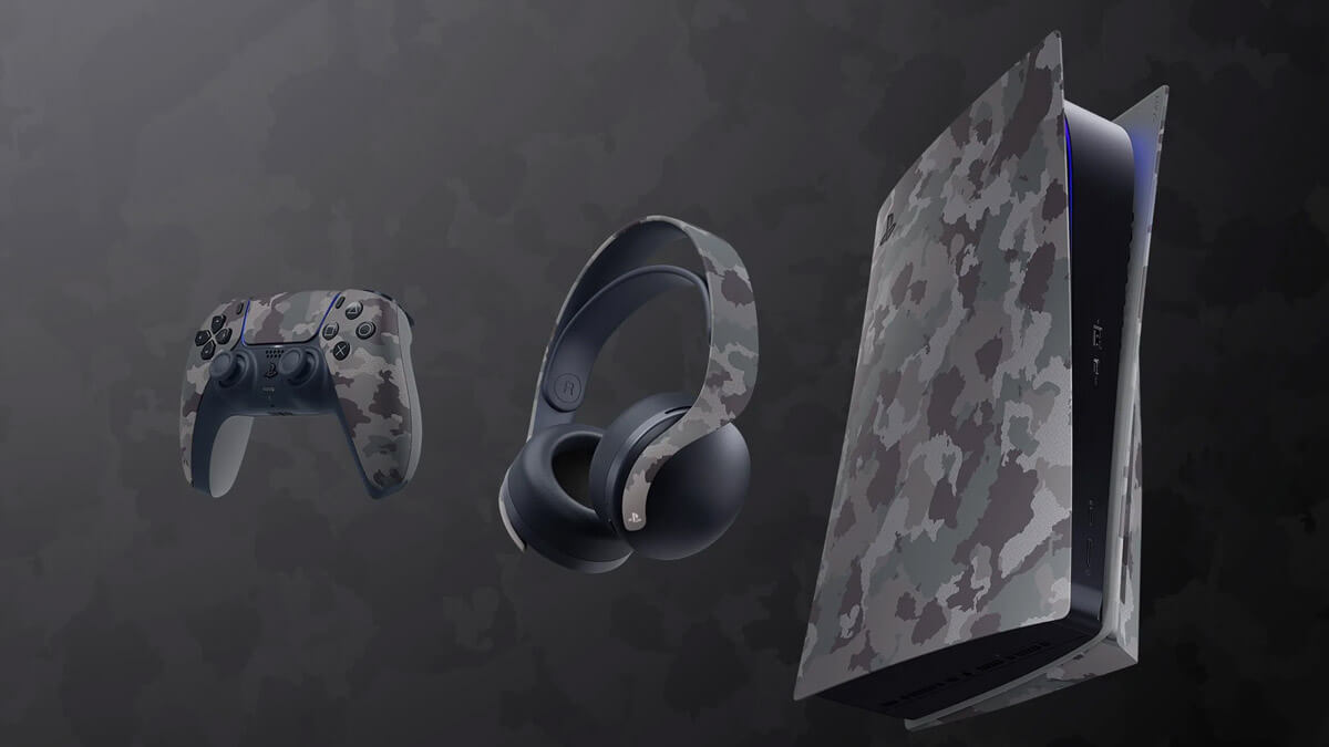 Así son los accesorios Gray Camouflage de PlayStation 5: mando, auriculares y carcasa