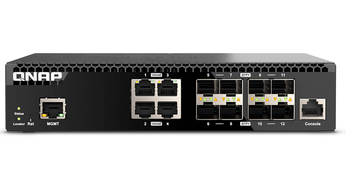QNAP QSW-M3212R-8S4T es un potente switch 10 GbE gestionable pensado para que las empresas ahorren espacio