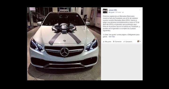 Aparecen falsos sorteos de Mercedes Benz en Facebook